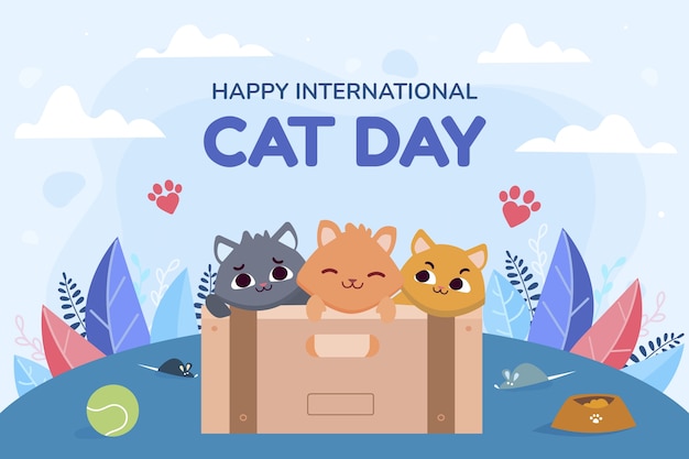 International cat day hand drawn flat background