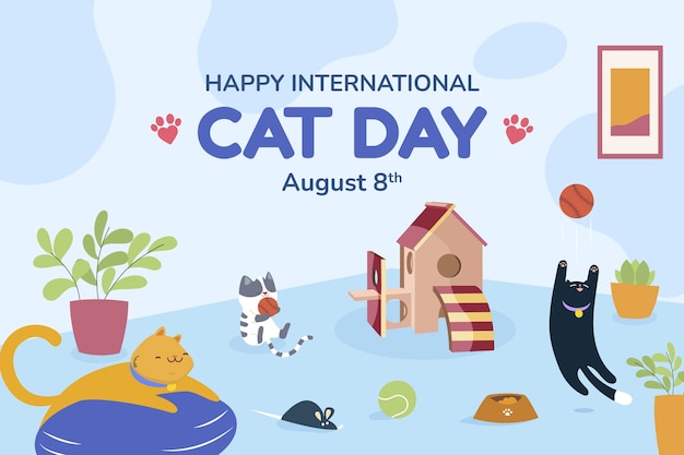 International cat day hand drawn flat background