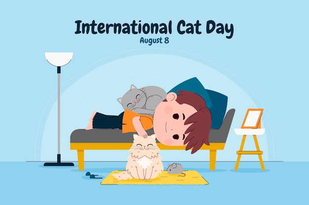 Free vector international cat day hand drawn flat background