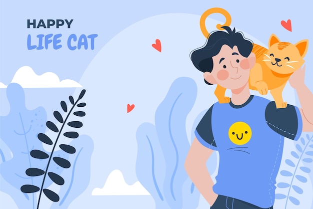 International cat day hand drawn flat background