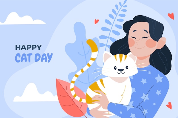 International cat day hand drawn flat background