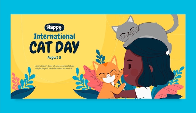 International cat day hand drawn flat banner