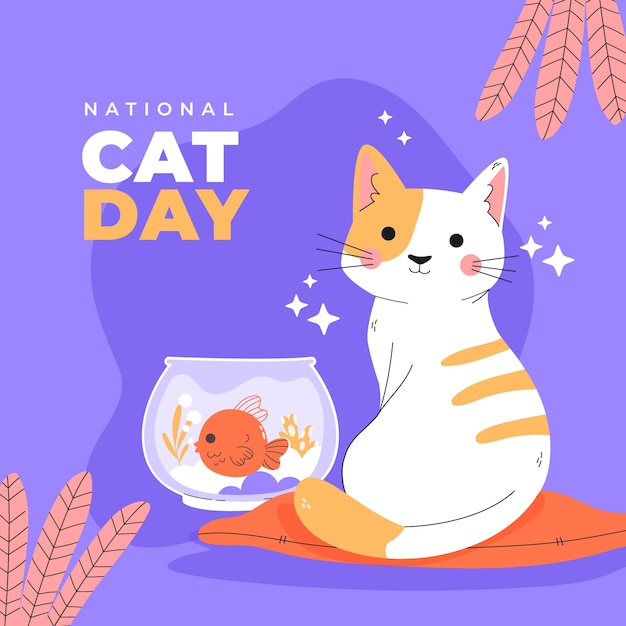 International cat day hand drawn flat illustration