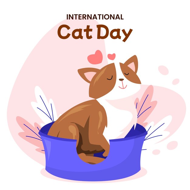 International cat day hand drawn flat illustration