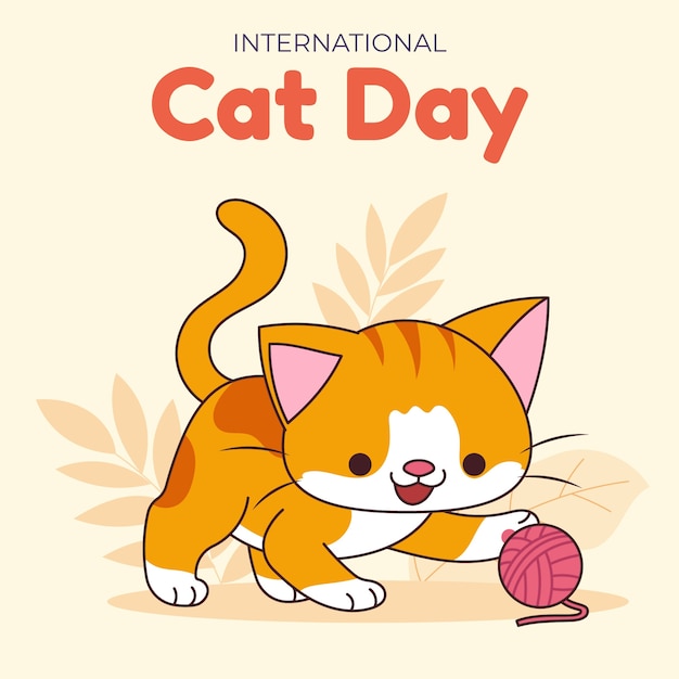 International cat day hand drawn illustration