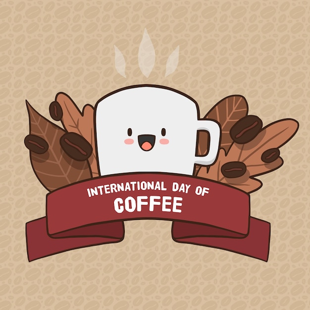 Free Vector international day of coffee hand drawn design