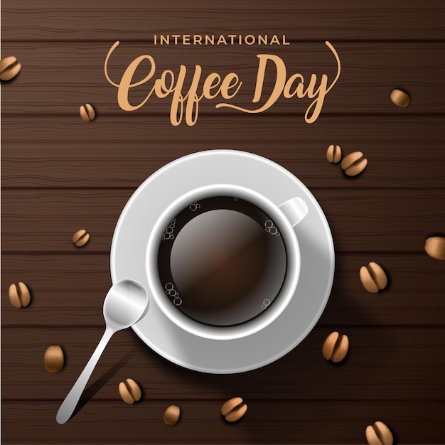 International day of coffee liquid and coffee beans