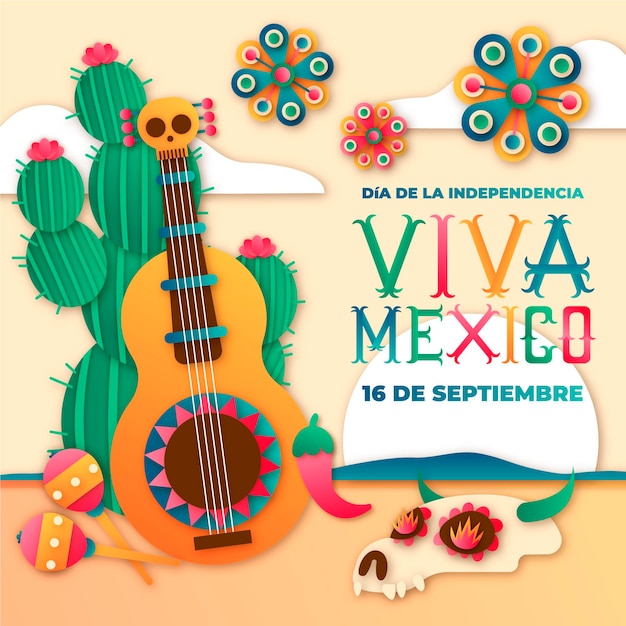 Free Vector international day of mexico paper style with guitar