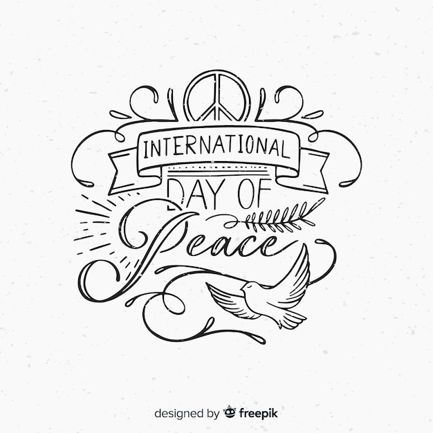 Free vector international day of peace composition hand drawn lettering