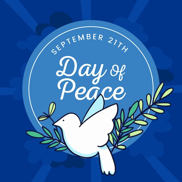 International day of peace with dove and leaves