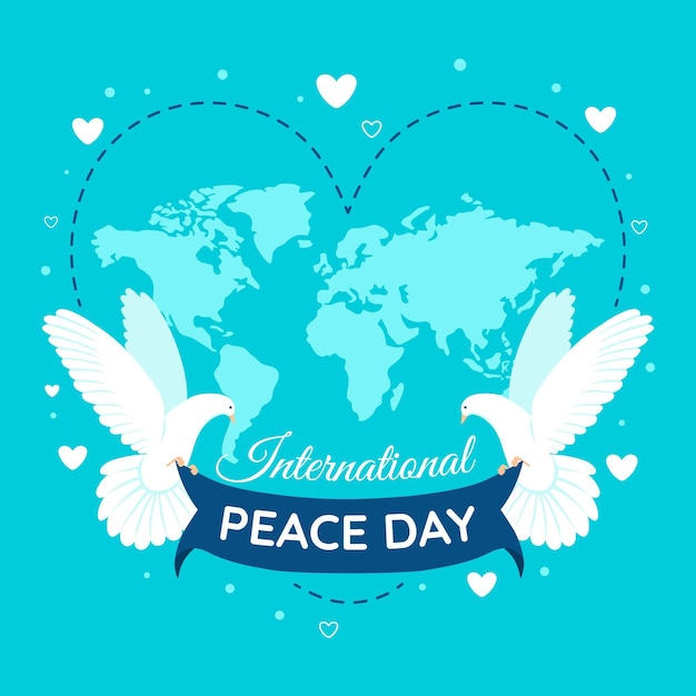 International day of peace with map and doves