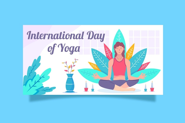 Free Vector international day of yoga banner with woman