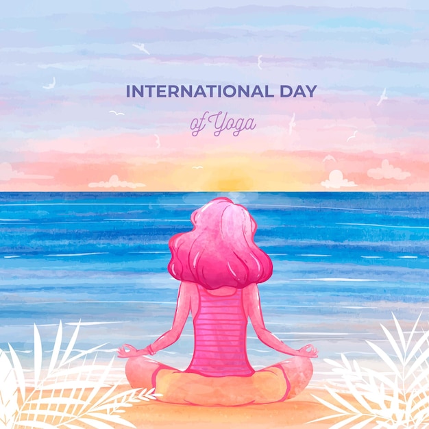 Free Vector international day of yoga event watercolor illustration