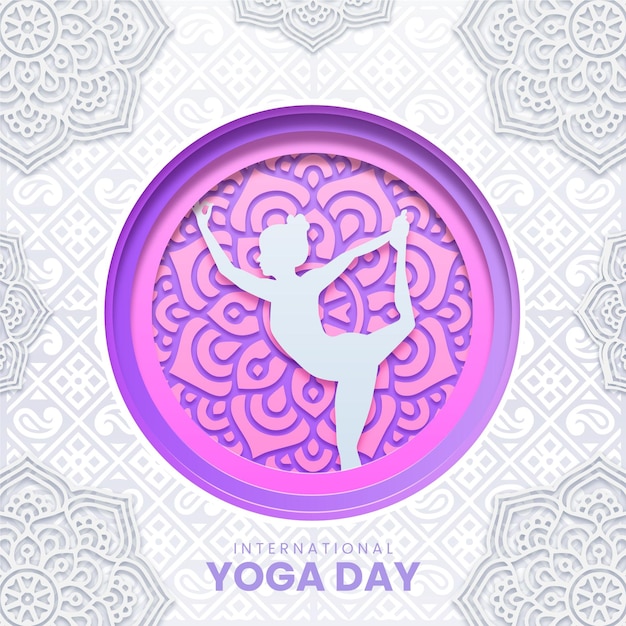 Free Vector international day of yoga in paper style