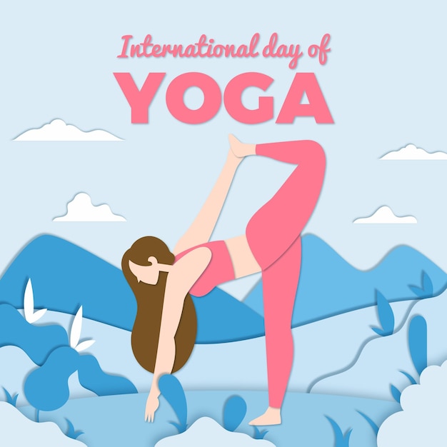 Free Vector international day of yoga in paper style