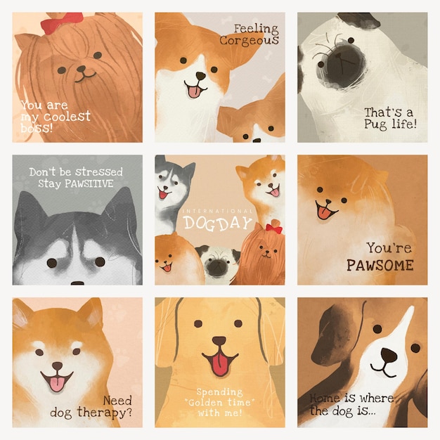 Free vector international dog day template  social media post set