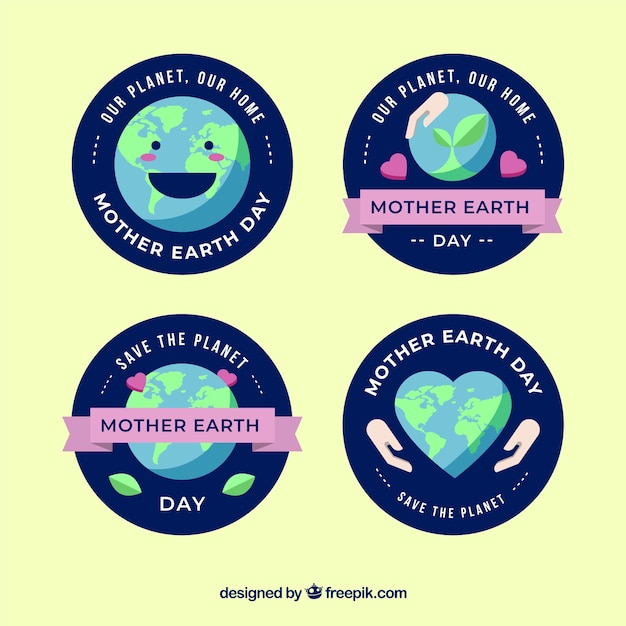 International earth day badges in flat design