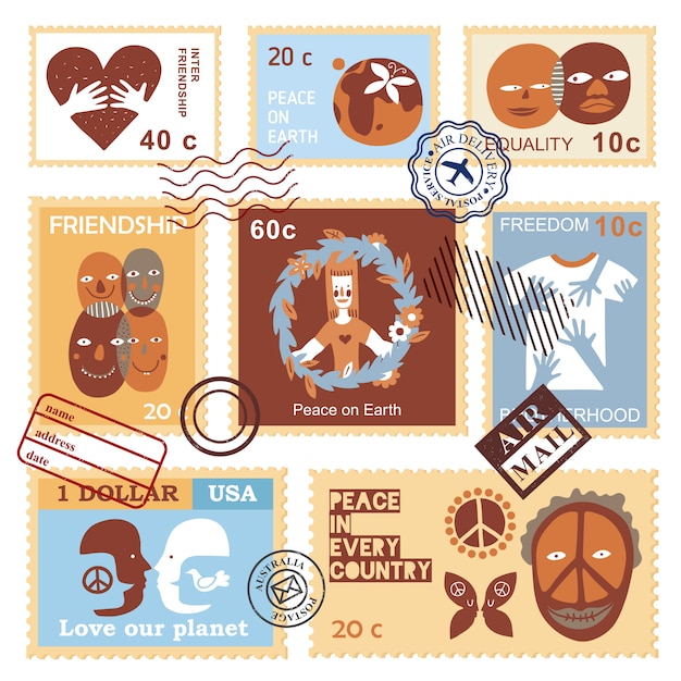 Free Vector international friendship symbols stamps