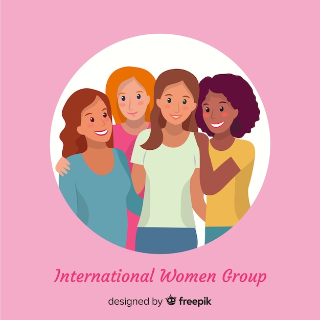 International group of women with flat design