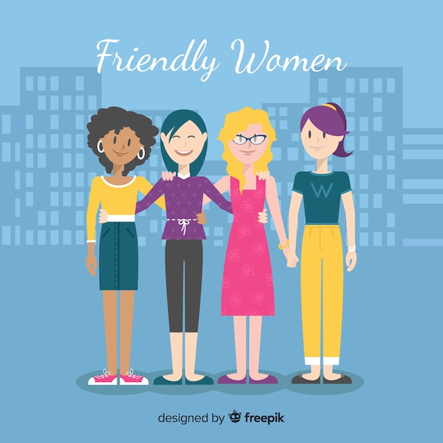 International group of women with flat design