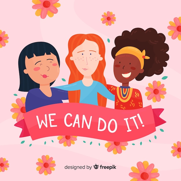 International group of women with flat design