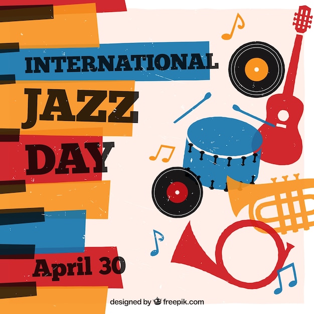 International jazz background with colorful musical instruments