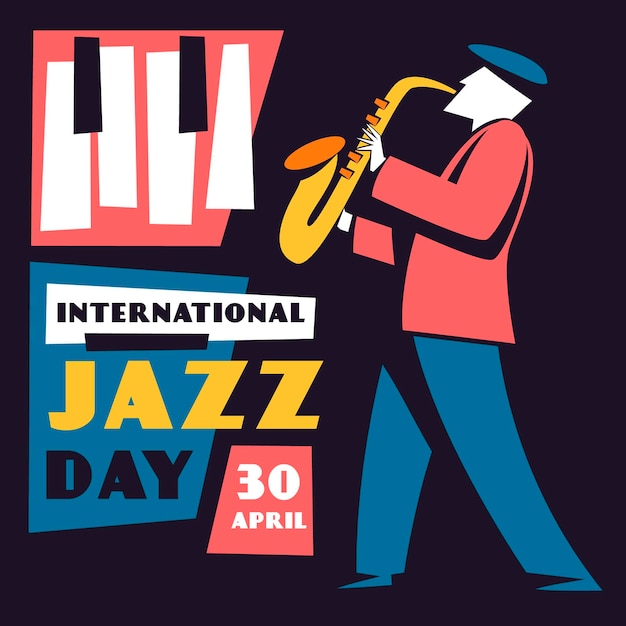 International jazz day illustration with man playing saxophone