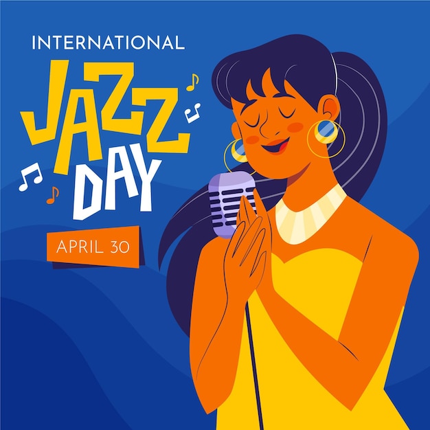 Free Vector international jazz day illustration with woman singing