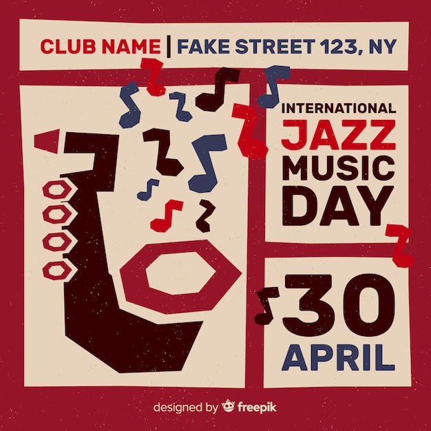 Free vector international jazz day retro vintage flyer / poster