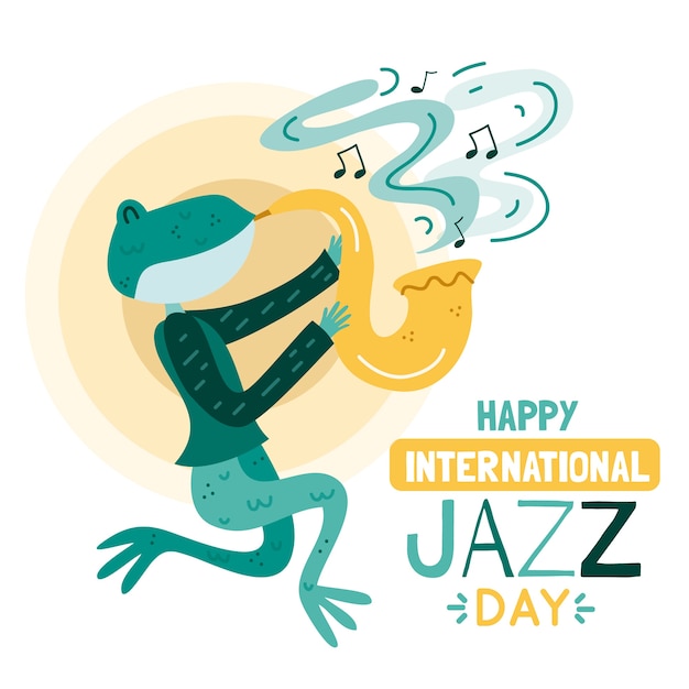 Free Vector international jazz day with lizard playing saxophone