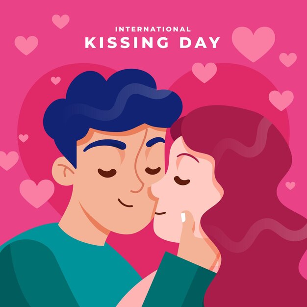 International kissing day illustration with couple kissing