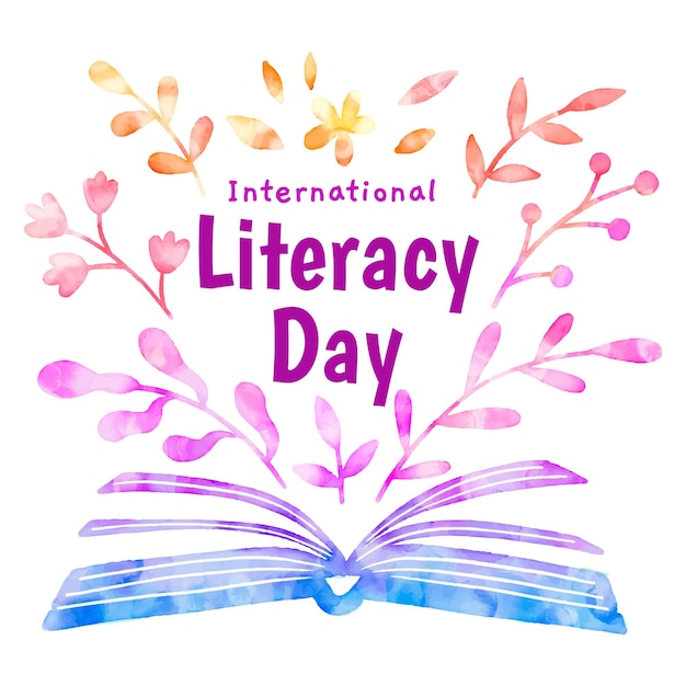 Free Vector international literacy day open book and leaves