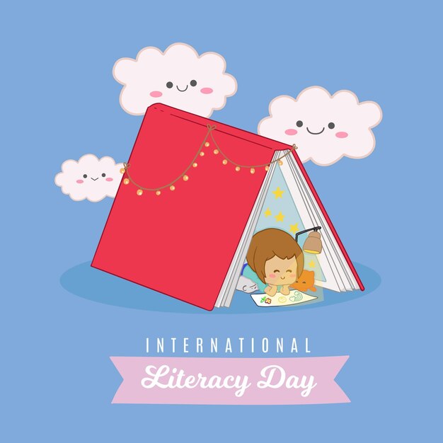 International literacy day with child and book