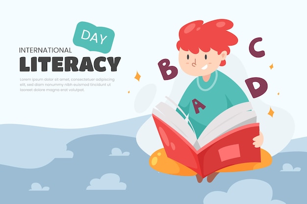 Free Vector international literacy day with person reading book