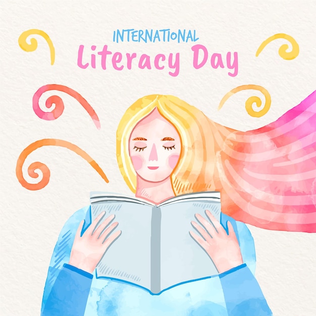 Free vector international literacy day woman reading