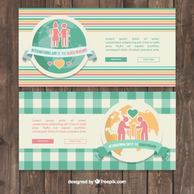 Free vector international older persons day banners in vintage style