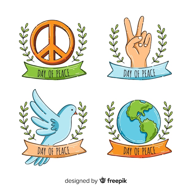 Free Vector international peace day badge collection hand drawn style