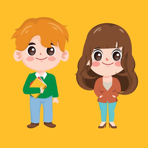 Free Vector international student and teacher character pose cute cartoon vector design