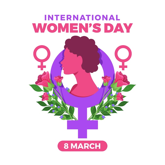 Free vector international women's day with flowers and symbol