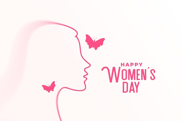 International womens day card with female face and butterly