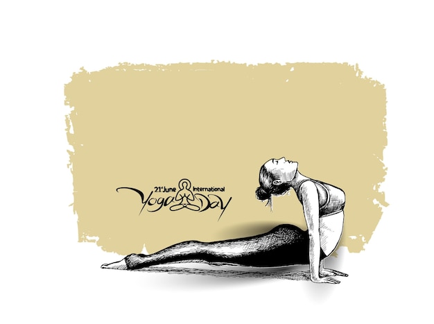 International Yoga Day 21 June Young Woman Meditates Abstract Post Ad Banner Vector illustration