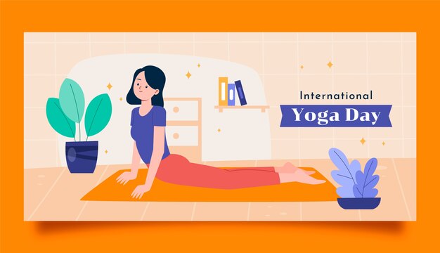 International yoga day hand drawn flat banner