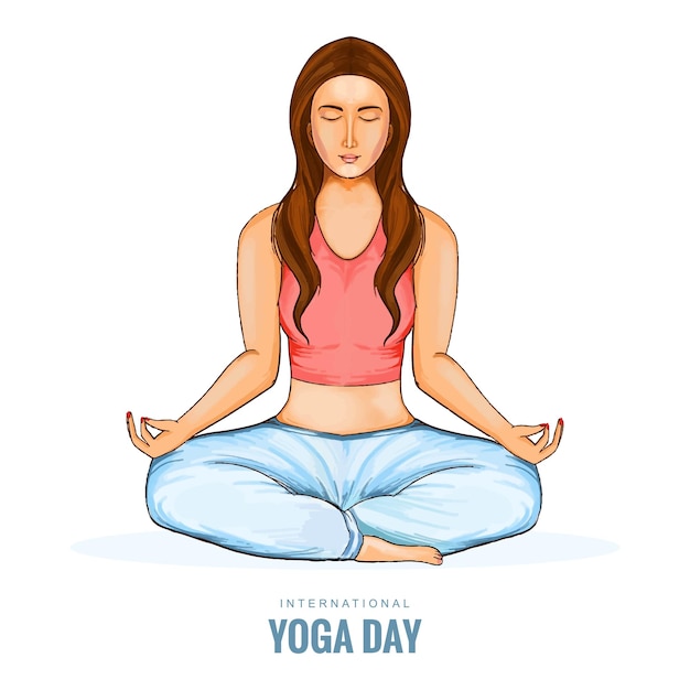 Free Vector international yoga day with woman doing yoga pose background