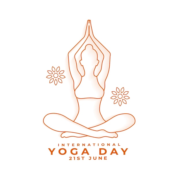 Free Vector international yoga day woman doing yoga posture in line art