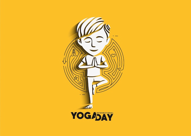 International Yoga Day Young Boy Meditates Post Ad Banner Vector illustration