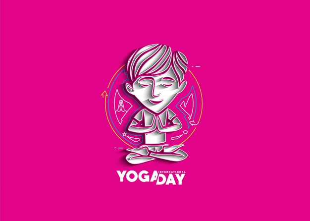 International Yoga Day Young Boy Meditates Post Ad Banner Vector illustration