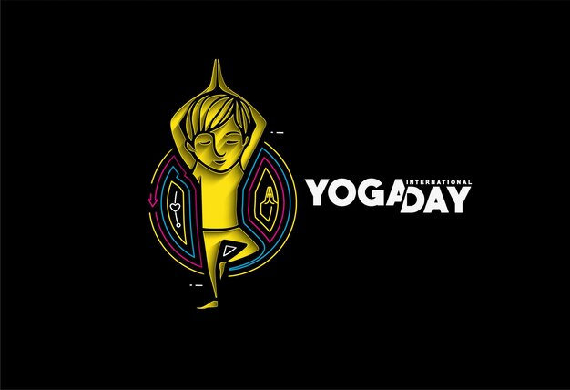 International Yoga Day Young Boy Meditates Post Ad Banner Vector illustration