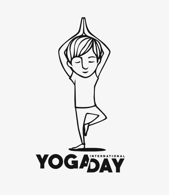 International Yoga Day Young Man Meditates Character Vector illustration