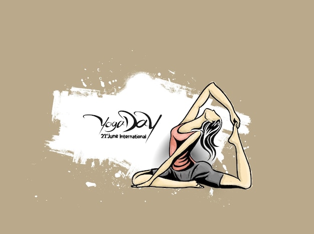 International Yoga Day Young Woman Meditates Abstract Post Ad Banner Vector illustration