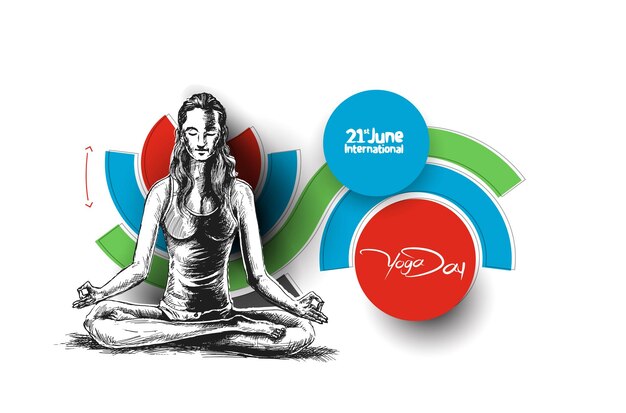 International Yoga Day Young Woman Meditates Abstract Post Ad Banner Vector illustration